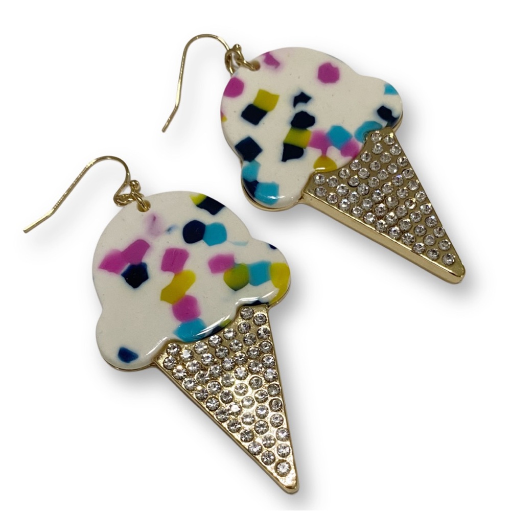 Lane Bryant, Big Ice Cream Cone with Sprinkles, Gold, Rhinestones, Earrings